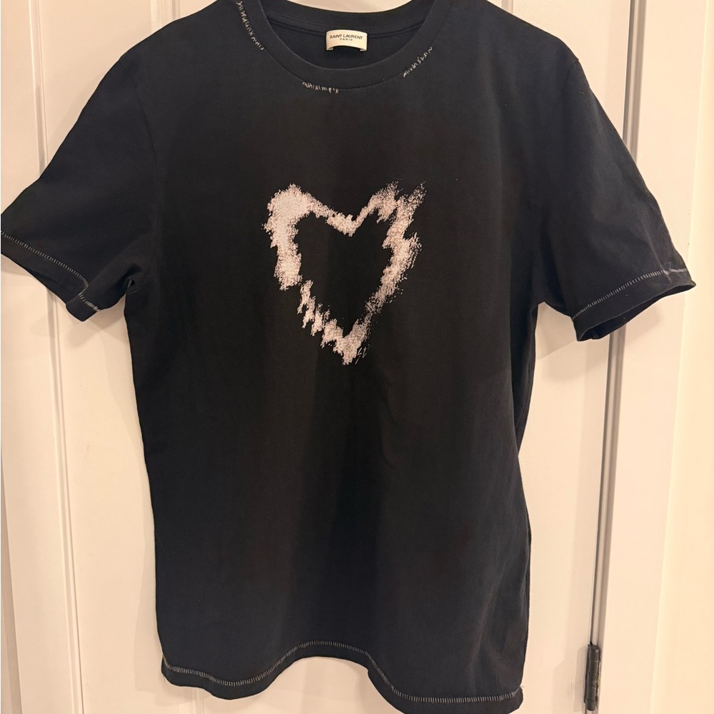 Saint Laurent Black T-Shirt with Heart Graphic